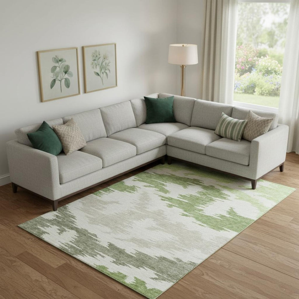 HomeRoots 10' X 14' Abstract Washable Area Rug in Green Taupe & Beige - UV Protected, Stain Resistant, Non-Slip! 662855