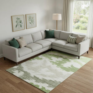 HomeRoots 10' X 14' Abstract Washable Area Rug in Green Taupe & Beige - UV Protected, Stain Resistant, Non-Slip! 662855