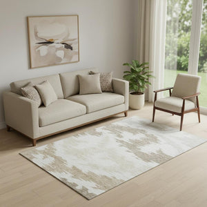 HomeRoots 5' X 8' Washable Ivory, Beige & Taupe Abstract Area Rug with UV Protection for High-Traffic Spaces 662857