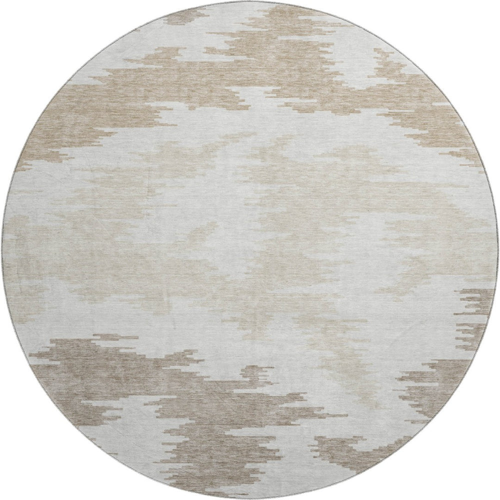 HomeRoots 8' Abstract Washable Round Rug in Ivory Beige & Taupe – UV Protected, Stain Resistant, Modern Design 662858