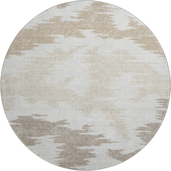 HomeRoots 8' Abstract Washable Round Rug in Ivory Beige & Taupe – UV Protected, Stain Resistant, Modern Design 662858