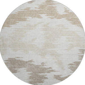 HomeRoots 8' Abstract Washable Round Rug in Ivory Beige & Taupe – UV Protected, Stain Resistant, Modern Design 662858