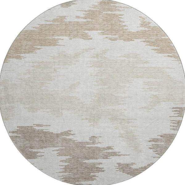 HomeRoots 8' Abstract Washable Round Rug in Ivory Beige & Taupe – UV Protected, Stain Resistant, Modern Design 662858