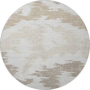 HomeRoots 8' Abstract Washable Round Rug in Ivory Beige & Taupe – UV Protected, Stain Resistant, Modern Design 662858