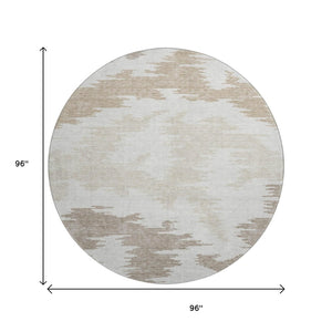 HomeRoots 8' Abstract Washable Round Rug in Ivory Beige & Taupe – UV Protected, Stain Resistant, Modern Design 662858