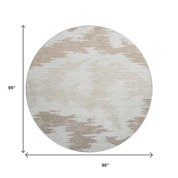 HomeRoots 8' Abstract Washable Round Rug in Ivory Beige & Taupe – UV Protected, Stain Resistant, Modern Design 662858