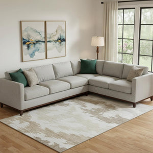 HomeRoots 8' X 10' Stylish Ivory, Beige, & Taupe Abstract Area Rug - Washable, Stain Resistant & UV Protected 662859
