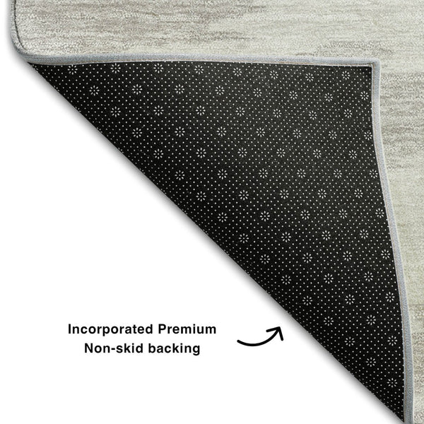 HomeRoots 10' X 14' Abstract Washable Area Rug in Ivory Beige & Taupe with UV Protection for High Traffic Homes 662861