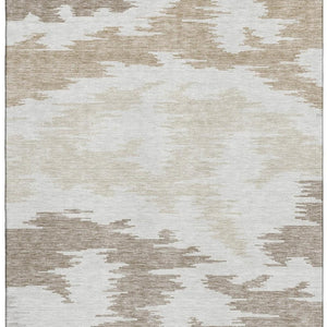 HomeRoots 10' X 14' Abstract Washable Area Rug in Ivory Beige & Taupe with UV Protection for High Traffic Homes 662861