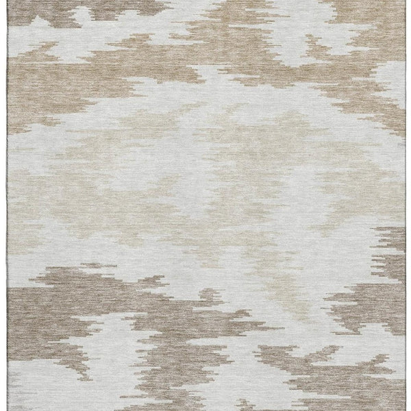 HomeRoots 10' X 14' Abstract Washable Area Rug in Ivory Beige & Taupe with UV Protection for High Traffic Homes 662861