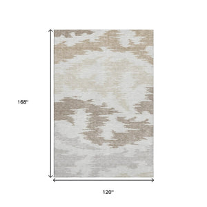 HomeRoots 10' X 14' Abstract Washable Area Rug in Ivory Beige & Taupe with UV Protection for High Traffic Homes 662861