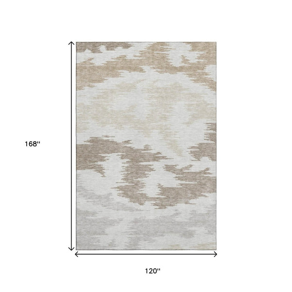 HomeRoots 10' X 14' Abstract Washable Area Rug in Ivory Beige & Taupe with UV Protection for High Traffic Homes 662861
