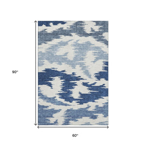 HomeRoots 5' X 8' Navy Blue & Ivory Abstract Washable Area Rug - Stylish, Durable, UV-Protected, Easy Care 662863