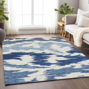 HomeRoots 5' X 8' Navy Blue & Ivory Abstract Washable Area Rug - Stylish, Durable, UV-Protected, Easy Care 662863