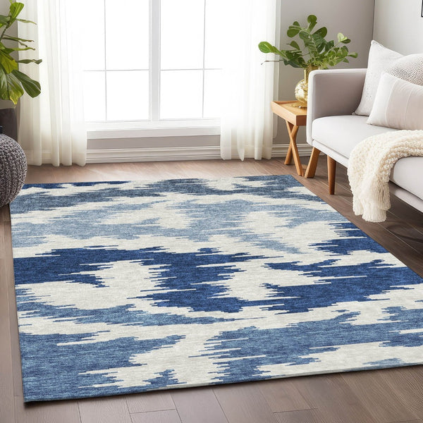 HomeRoots 5' X 8' Navy Blue & Ivory Abstract Washable Area Rug - Stylish, Durable, UV-Protected, Easy Care 662863