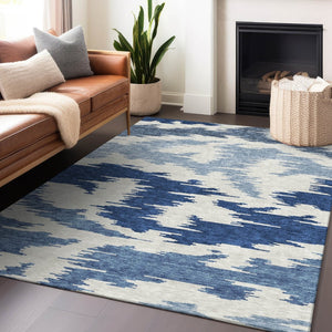 HomeRoots 5' X 8' Navy Blue & Ivory Abstract Washable Area Rug - Stylish, Durable, UV-Protected, Easy Care 662863