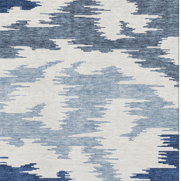 HomeRoots 5' X 8' Navy Blue & Ivory Abstract Washable Area Rug - Stylish, Durable, UV-Protected, Easy Care 662863