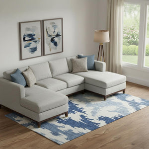HomeRoots 8' X 10' Navy Blue & Ivory Abstract Area Rug - Washable, Stain Resistant, UV Protected, Modern Design 662865