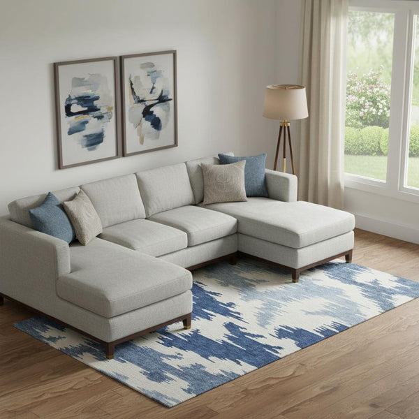 HomeRoots 8' X 10' Navy Blue & Ivory Abstract Area Rug - Washable, Stain Resistant, UV Protected, Modern Design 662865