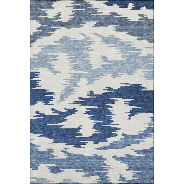 HomeRoots 8' X 10' Navy Blue & Ivory Abstract Area Rug - Washable, Stain Resistant, UV Protected, Modern Design 662865
