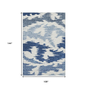 HomeRoots 9' X 12' Navy Blue Abstract Washable Area Rug - Durable, UV-Resistant & Easy-Care for High-Traffic Spaces 662866