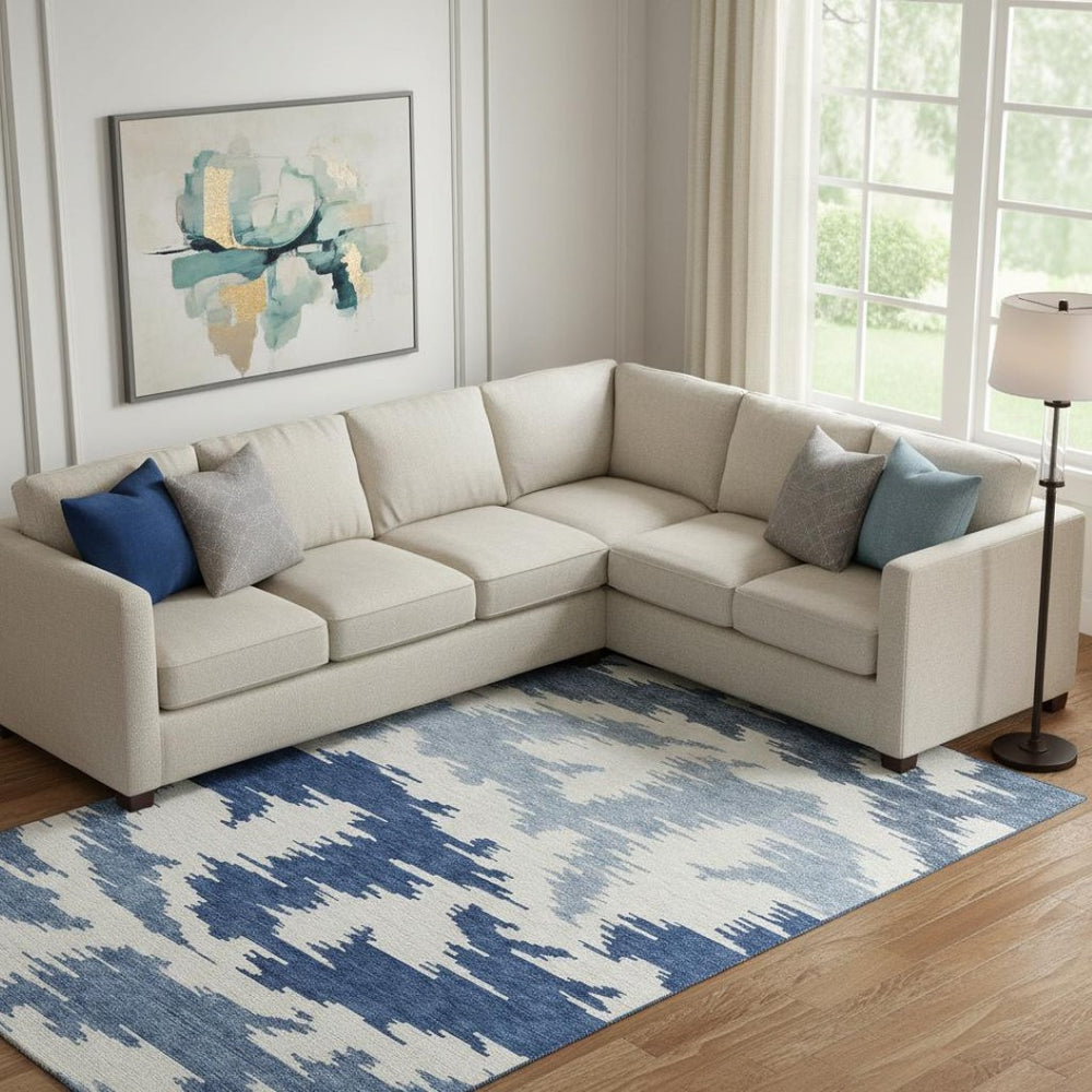 HomeRoots 9' X 12' Navy Blue Abstract Washable Area Rug - Durable, UV-Resistant & Easy-Care for High-Traffic Spaces 662866