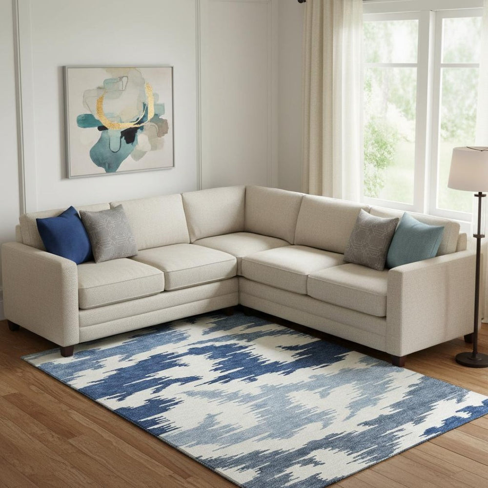 HomeRoots 10' X 14' Navy Blue & Ivory Abstract Washable Area Rug - Stain Resistant with UV Protection & Style! 662867