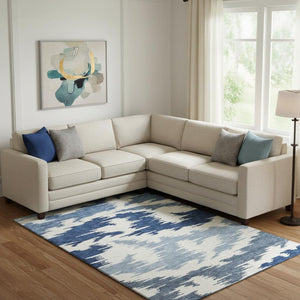 HomeRoots 10' X 14' Navy Blue & Ivory Abstract Washable Area Rug - Stain Resistant with UV Protection & Style! 662867