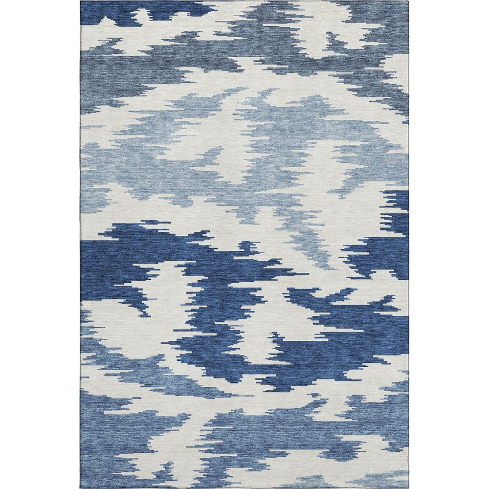 HomeRoots 10' X 14' Navy Blue & Ivory Abstract Washable Area Rug - Stain Resistant with UV Protection & Style! 662867
