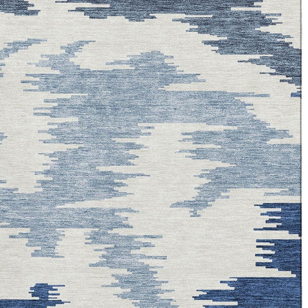 HomeRoots 10' X 14' Navy Blue & Ivory Abstract Washable Area Rug - Stain Resistant with UV Protection & Style! 662867