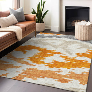 HomeRoots 5' X 8' Modern Abstract Area Rug in Orange, Ivory & Gray - Washable, UV-Protected & Pet-Friendly! 662869