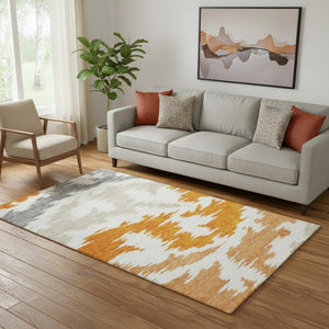HomeRoots 5' X 8' Modern Abstract Area Rug in Orange, Ivory & Gray - Washable, UV-Protected & Pet-Friendly! 662869