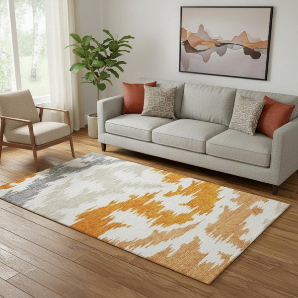 HomeRoots 5' X 8' Modern Abstract Area Rug in Orange, Ivory & Gray - Washable, UV-Protected & Pet-Friendly! 662869