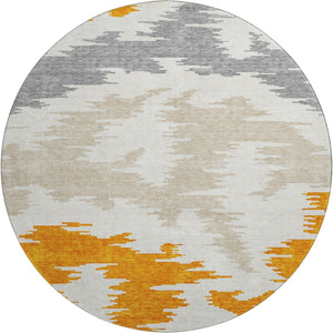 HomeRoots 8' Vibrant Orange Ivory Gray Abstract Washable Round Rug with UV Protection for Busy Homes 662870