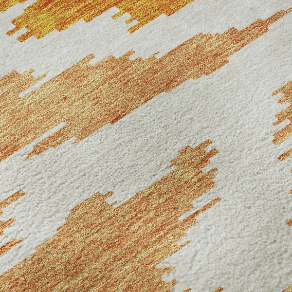 HomeRoots 8' Vibrant Orange Ivory Gray Abstract Washable Round Rug with UV Protection for Busy Homes 662870