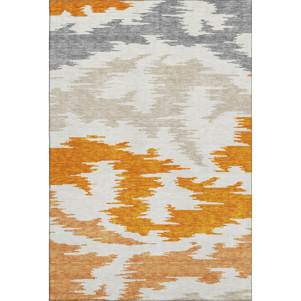 HomeRoots 9' X 12' Vibrant Orange Ivory Gray Abstract Washable Rug with UV Protection for Modern Homes 662872