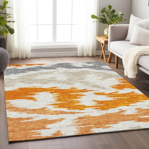 HomeRoots 10' Contemporary Abstract Washable Area Rug in Orange, Ivory & Gray - UV Protected, Durable & Stylish 662873