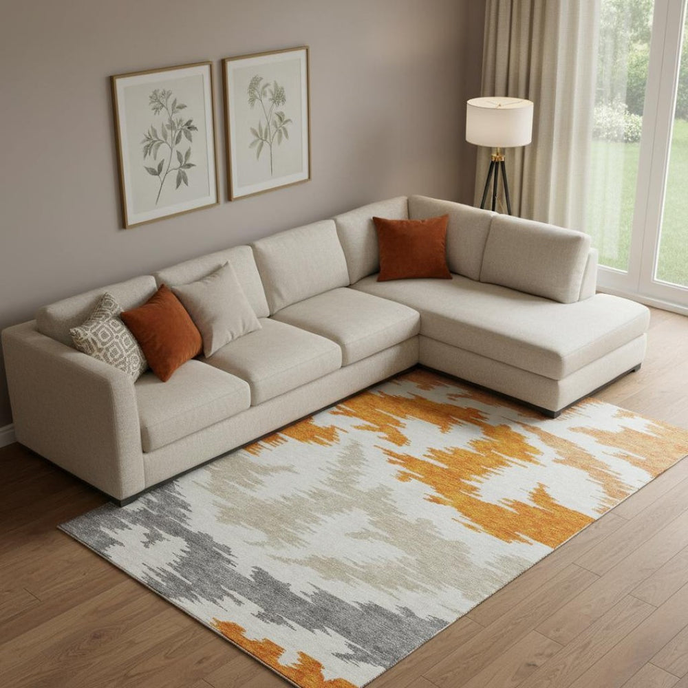 HomeRoots 10' Contemporary Abstract Washable Area Rug in Orange, Ivory & Gray - UV Protected, Durable & Stylish 662873