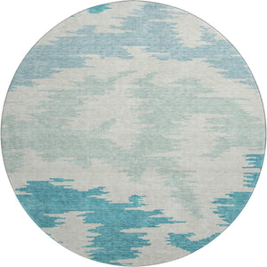 HomeRoots 8' Teal and Ivory Abstract Round Rug - Durable, Stain-Resistant, UV-Protected for Stylish Homes 662882