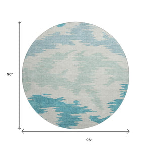 HomeRoots 8' Teal and Ivory Abstract Round Rug - Durable, Stain-Resistant, UV-Protected for Stylish Homes 662882