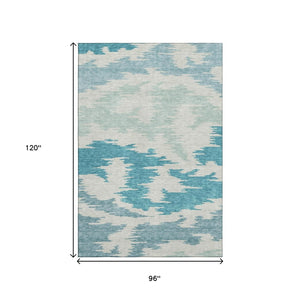 HomeRoots 8' X 10' Teal and Ivory Abstract Area Rug - Washable, UV Protected, Durable for Busy Homes & Stylish Decor 662883