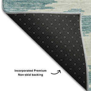 HomeRoots 8' X 10' Teal and Ivory Abstract Area Rug - Washable, UV Protected, Durable for Busy Homes & Stylish Decor 662883