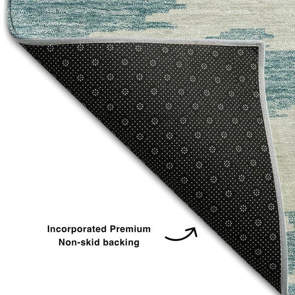 HomeRoots 8' X 10' Teal and Ivory Abstract Area Rug - Washable, UV Protected, Durable for Busy Homes & Stylish Decor 662883