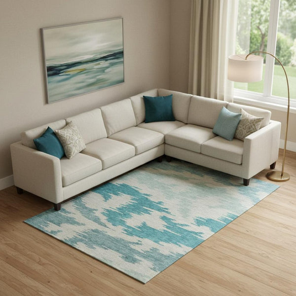 HomeRoots 9' X 12' Stylish Teal and Ivory Abstract Area Rug - Soft, Durable, Stain Resistant with UV Protection 662884
