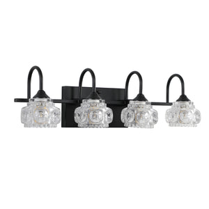 English Elm 23" Retro 4-Light Vanity Light Fixture Black Iron with Crystal Glass Shades Wall-Mount Hardwired Elegant Illumination for Bathroom Dressing Room W2312P374818