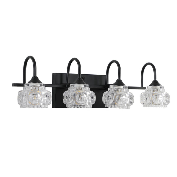English Elm 23" Retro 4-Light Vanity Light Fixture Black Iron with Crystal Glass Shades Wall-Mount Hardwired Elegant Illumination for Bathroom Dressing Room W2312P374818