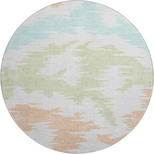 HomeRoots 8' Washable Round Rug in White, Sky Blue & Peach - UV-Protected, Durable, Modern Abstract Design 662888