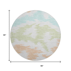 HomeRoots 8' Washable Round Rug in White, Sky Blue & Peach - UV-Protected, Durable, Modern Abstract Design 662888