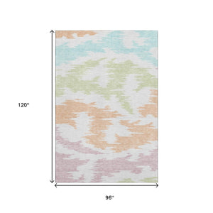 HomeRoots 8' X 10' Washable Abstract Area Rug in White, Sky Blue & Peach - Stain & UV Resistant for Homes 662889