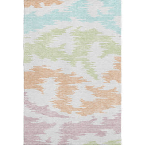 HomeRoots 8' X 10' Washable Abstract Area Rug in White, Sky Blue & Peach - Stain & UV Resistant for Homes 662889